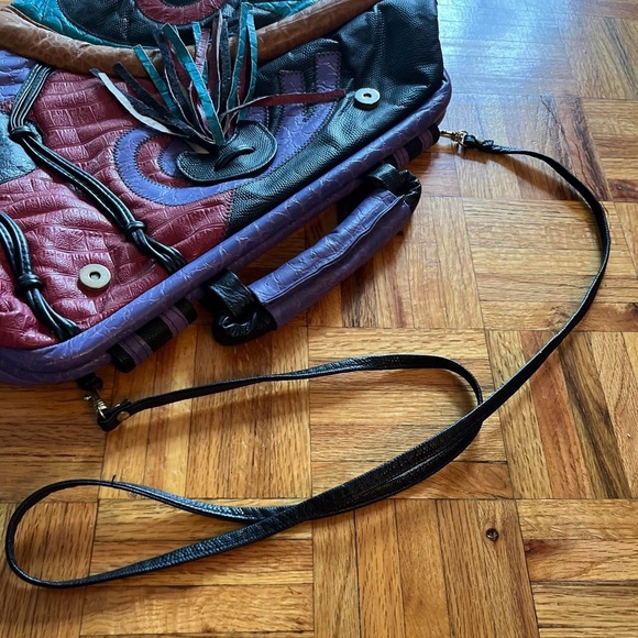 Genuine leather multicolored oversized bag/clutch w/elephant and fringe. - Picture 3 of 11